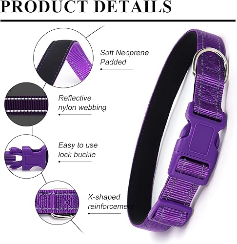 Miniatura 3 de Collar reflectante personalizado para perro, nombre bordado personalizado y número de teléfono, acolchado de neopreno suave y nailon transpirable,