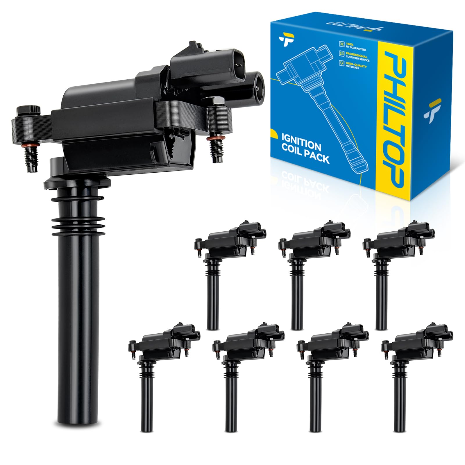 PHILTOP 8 Pack Ignition Coil UF378 Fit for Ram 1500/2500 Durango Magnum