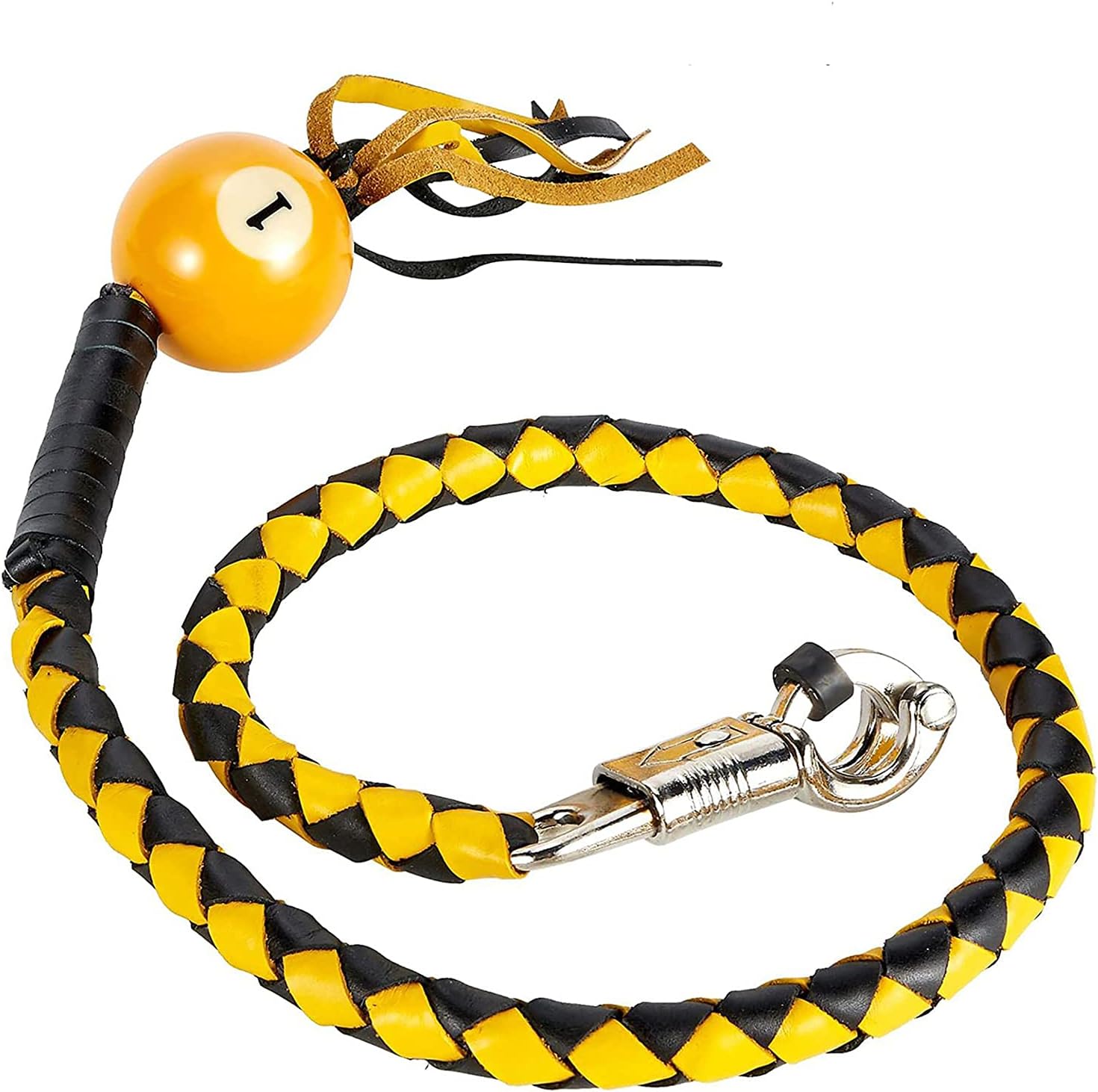 Dream Apparel 42" Leather Motorcycle Get Back Whip for Handlebar Fringed Biker Whip With Pool Ball, Black