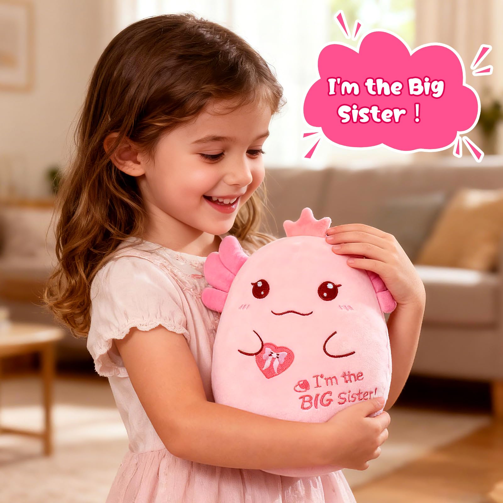 Big Sister Gift Axolotl Plush, 8 inch I’m The Big Sister Stuffed Animal for Girls, Kawaii Axolotl Soft Plushies Toy New Baby Announcement Sibling Gifts for Girls Sister