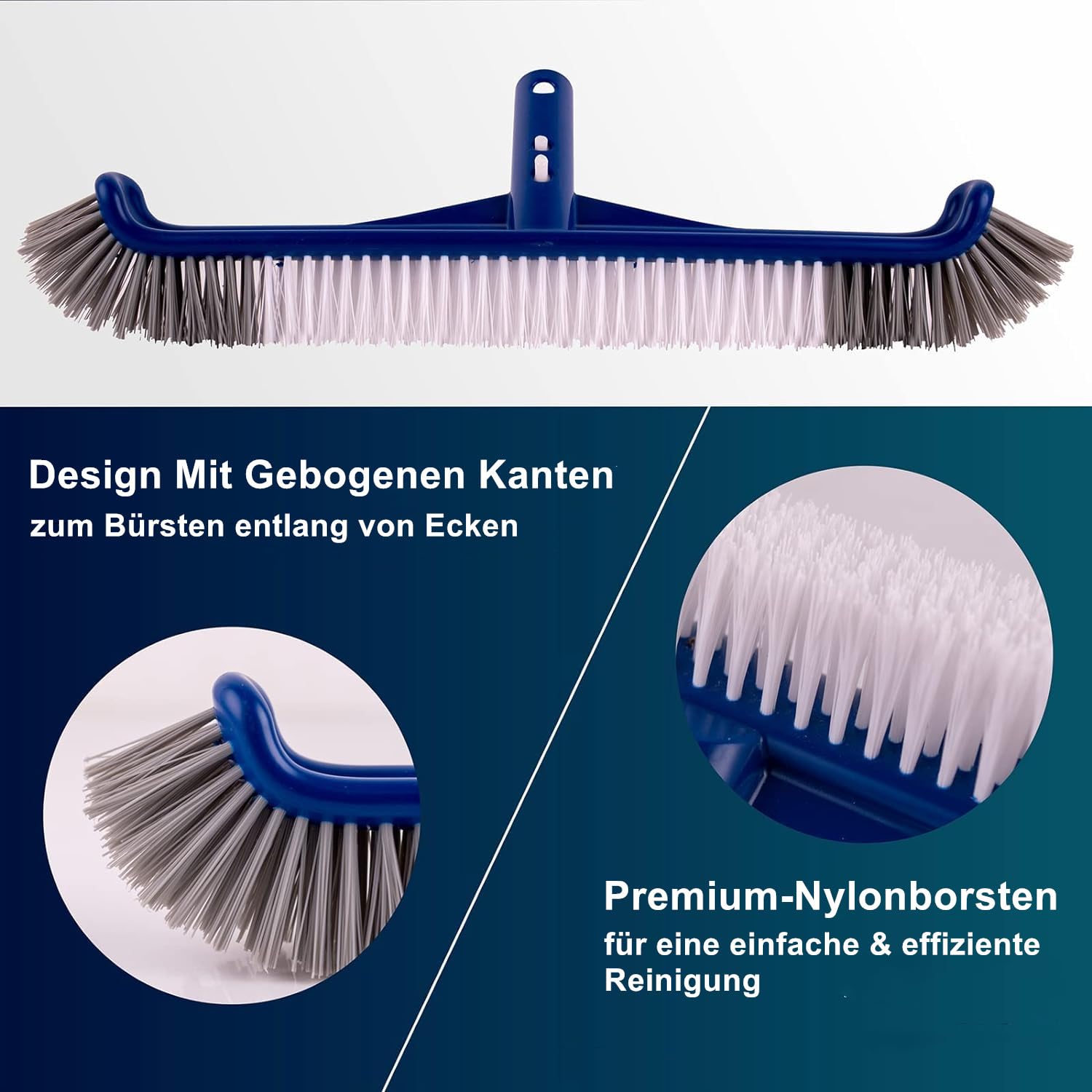 Spazzola Per Piscina 45cm Con Setole Robusti - Testa Rimovibile - Adatta A Manici Telescopici - Pulizia Pareti, Fondo E Angoli - 2