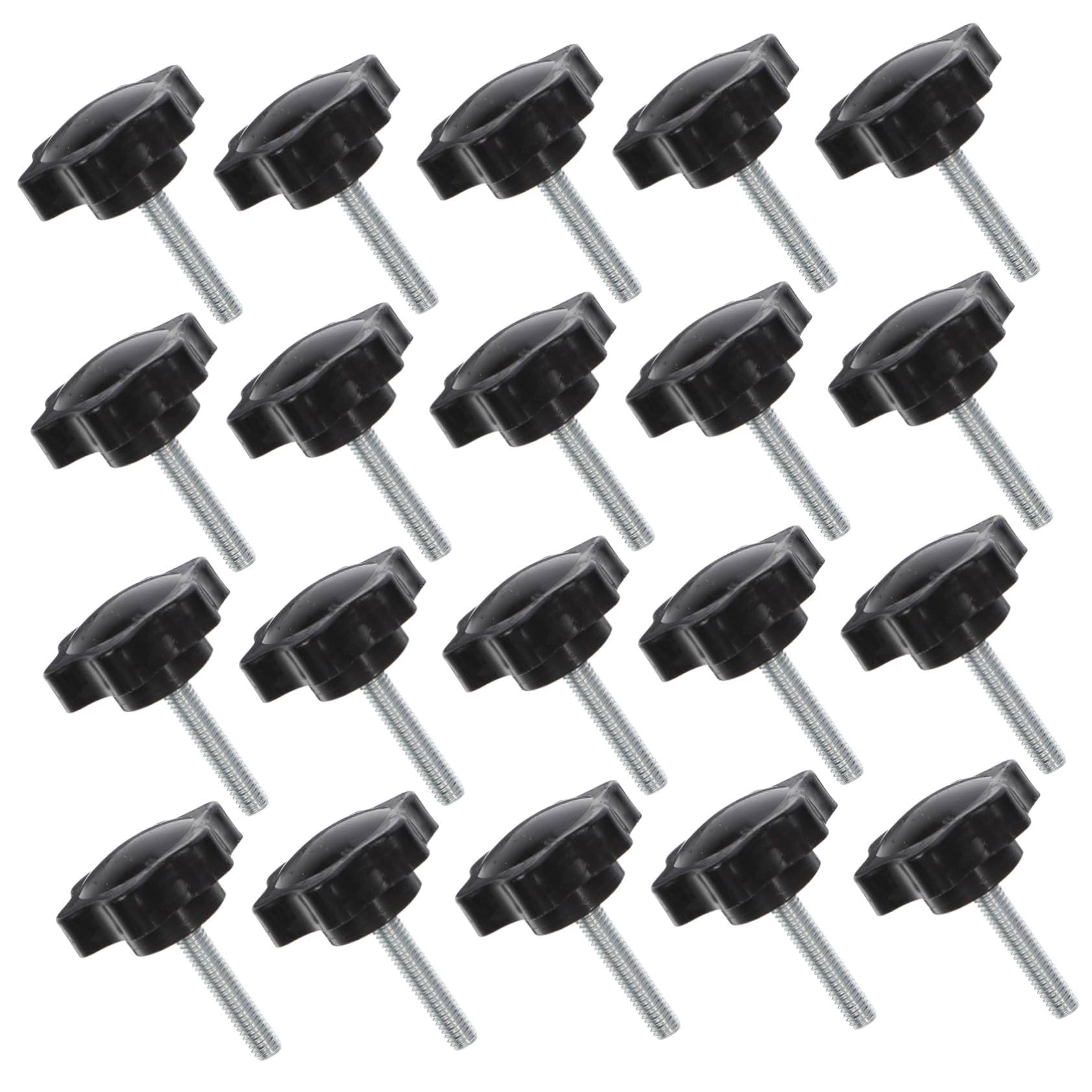 MUCKLILY 20pcs Handle Clamping Knob Star Knobs Thread Canopy Screws for Swing Spicket Knob with Screw Star Knob Knurled Threaded Knob Clamping Handle Screw Bolt Knob Black Carbon Steel