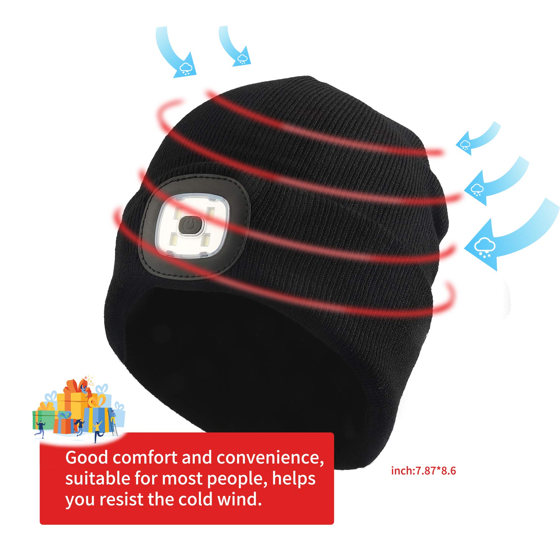 Bonnet Lampadaire LED Rechargeable – 120 Lumens, 3 Modes, 5h D’autonomie – Unisexe, Tricoté, Idéal Pour L’hiver Et Les Activités Outdoor