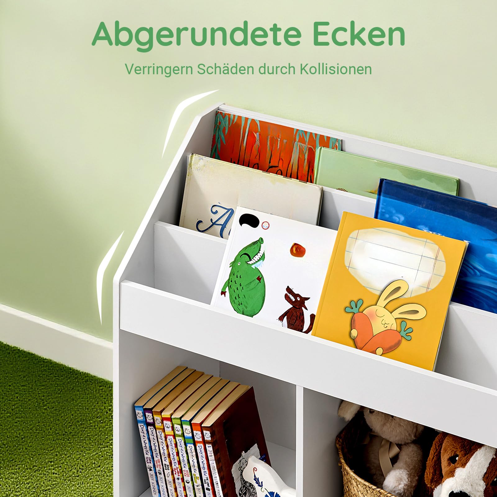 SoBuy Bücherregal Kinder Montessori mit 5 Fächern 68x68x30 cm Kinderzimmer | Kinderregal mit 3 Ablagefächern und 2 offenen Fächern, Bücherregal Kinderzimmer mit Spielzeug Aufbewahrung, Weiß, KMB01-II-W
