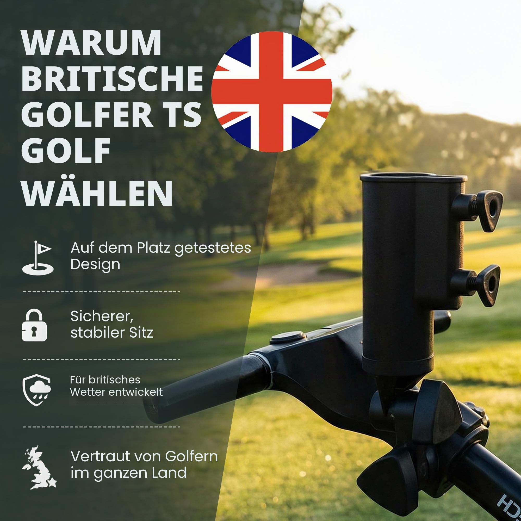 Motocaddy Powakaddy Universal-Golfschirmhalter, passend für alle Modelle, Zubehörstation auf Rahmen, Golfwagen-Regenschirmhalter, verstellbarer Ständer, Golftrolley