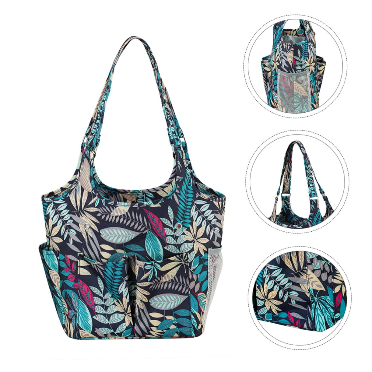 Bolsa de Almacenamiento Portátil para Tejer en Tela Oxford 600d Diseño de Hojas, Multi-bolsillos y Correa Reforzada para Crochet y Tejido