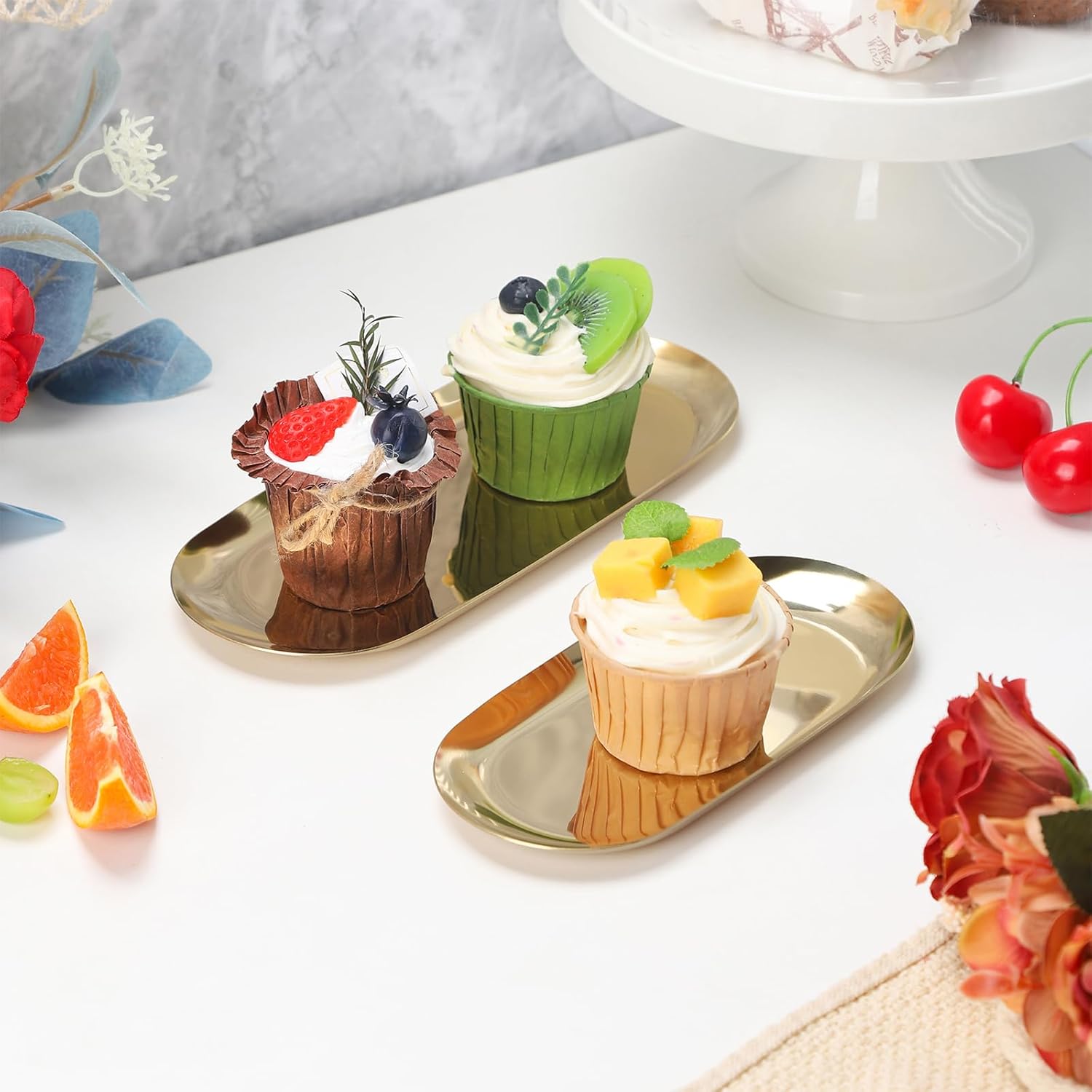 IBWell 2 pcs Gold Decorative Serving Tray for Bathroom, Small Jewelry Tray, Long Tray, Gold Jewelry Tray, Jewelry Bowl Dish Decorative Bathroom Tray-8.9” - Image 4