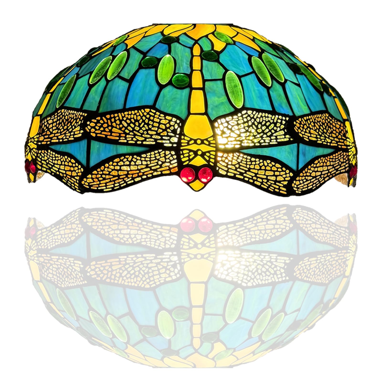 Auroh 1615 Tiffany Style Lamp 16 Inch Handcrafted Green Dragonfly Lampshade Antique Design Lamps For Living Room Decor Home Decor Shade Only (Accessories Not Included)