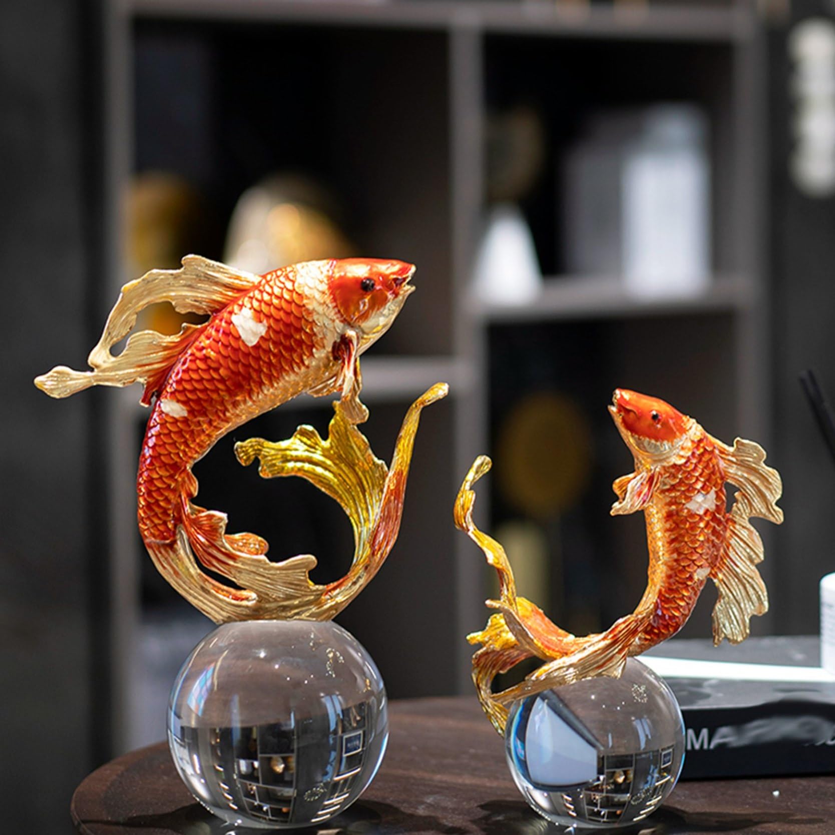 Amazon.co.jp: 水晶玉 錦鯉 魚 琺瑯 置物 風水グッズ 浄化用 開運 金運 