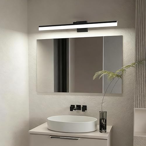 Miniatura 3 de IZORRO Moderna lámpara de tocador de baño de 24 pulgadas, giratoria, 16 W, regulable, 5CCT, lámpara de baño LED sobre el espejo, barra de luz negra