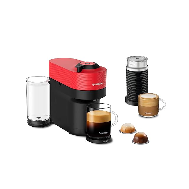 Nespresso Vertuo Pop+ Coffee and Espresso Maker by Breville with Milk Frother, Spicy Red