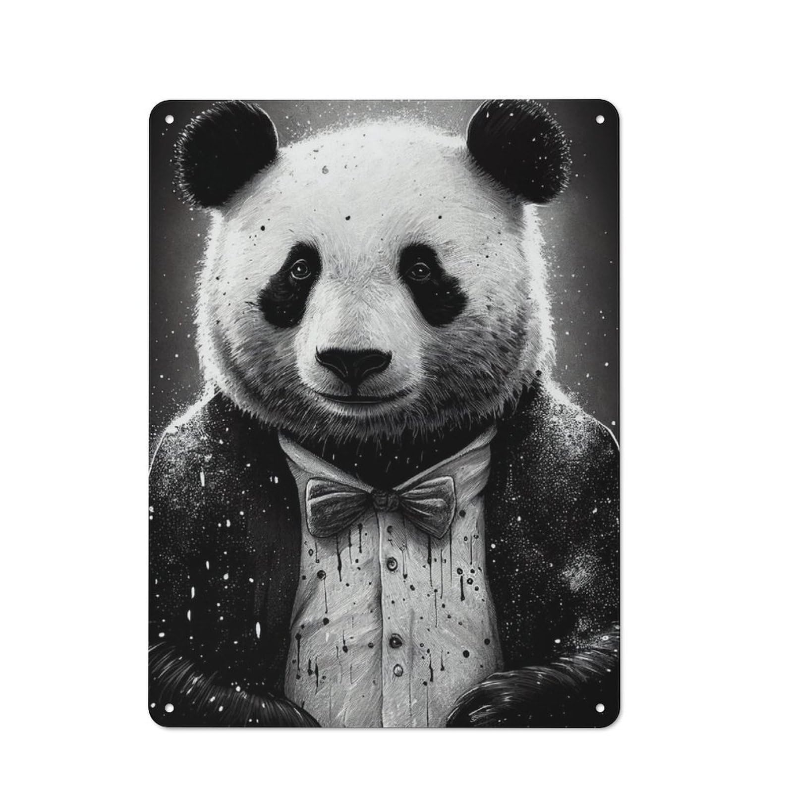 Junmoney Panda Smoking Drawing Vintage Tin Sign 40X30cm With For Guest Room Or Hallway, Suited To Wall Displays In Guest Rooms And Hallways