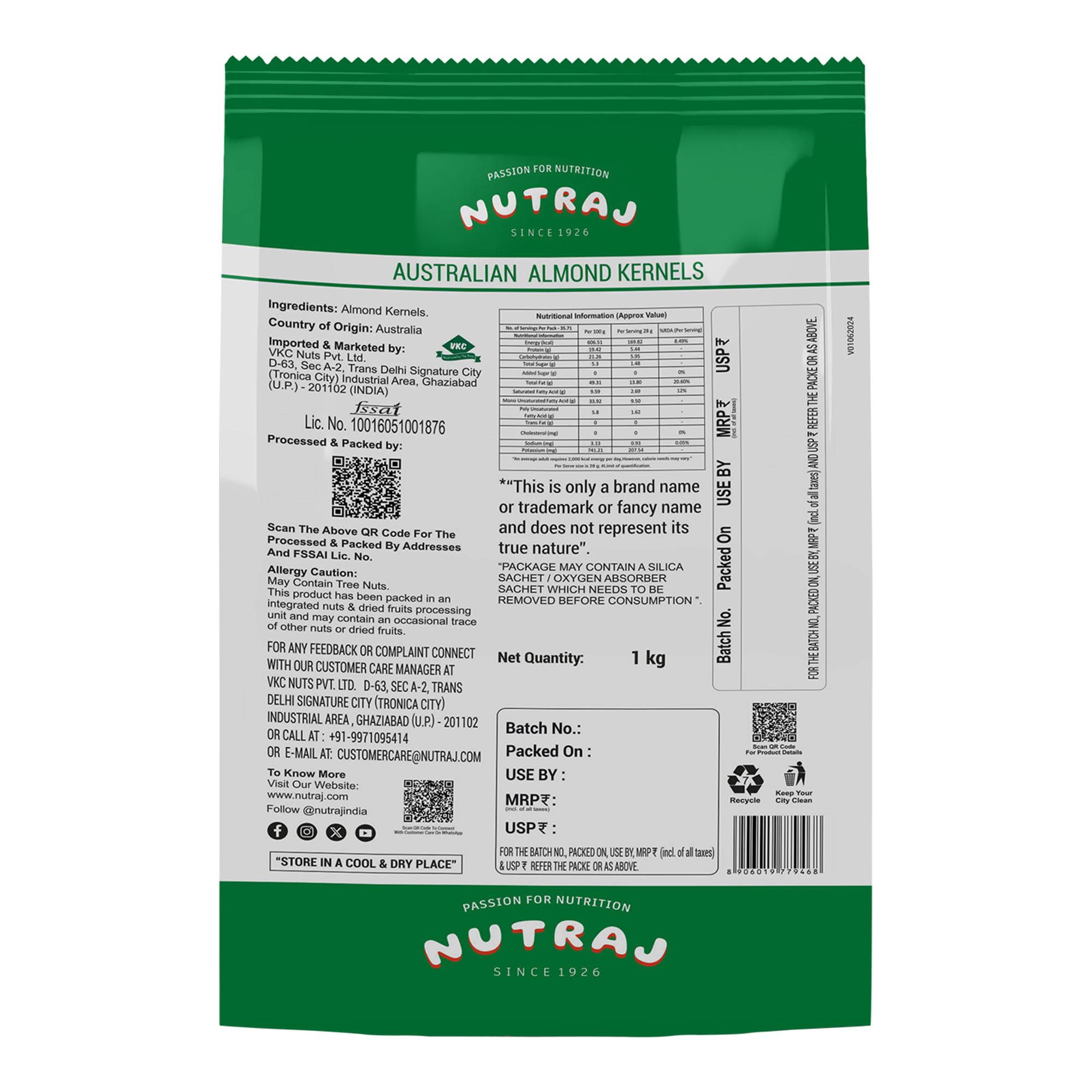 Nutraj Australian Almonds (Badam Giri) 1 kg Pouch - Whole | Dry Fruits and Nuts - Image 3 thumbnail