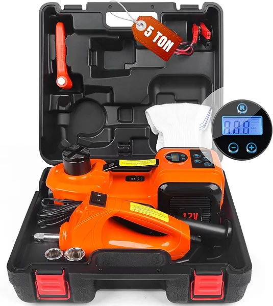 3-in-1 Electric Hydraulic Car Jack Kit – The Ultimate Car Jack Electric for Effortless Tire Changing, Robust 5 Ton 12V Jack with LED & Impact Wrench, Designed for Cars, SUVs, and Trucks