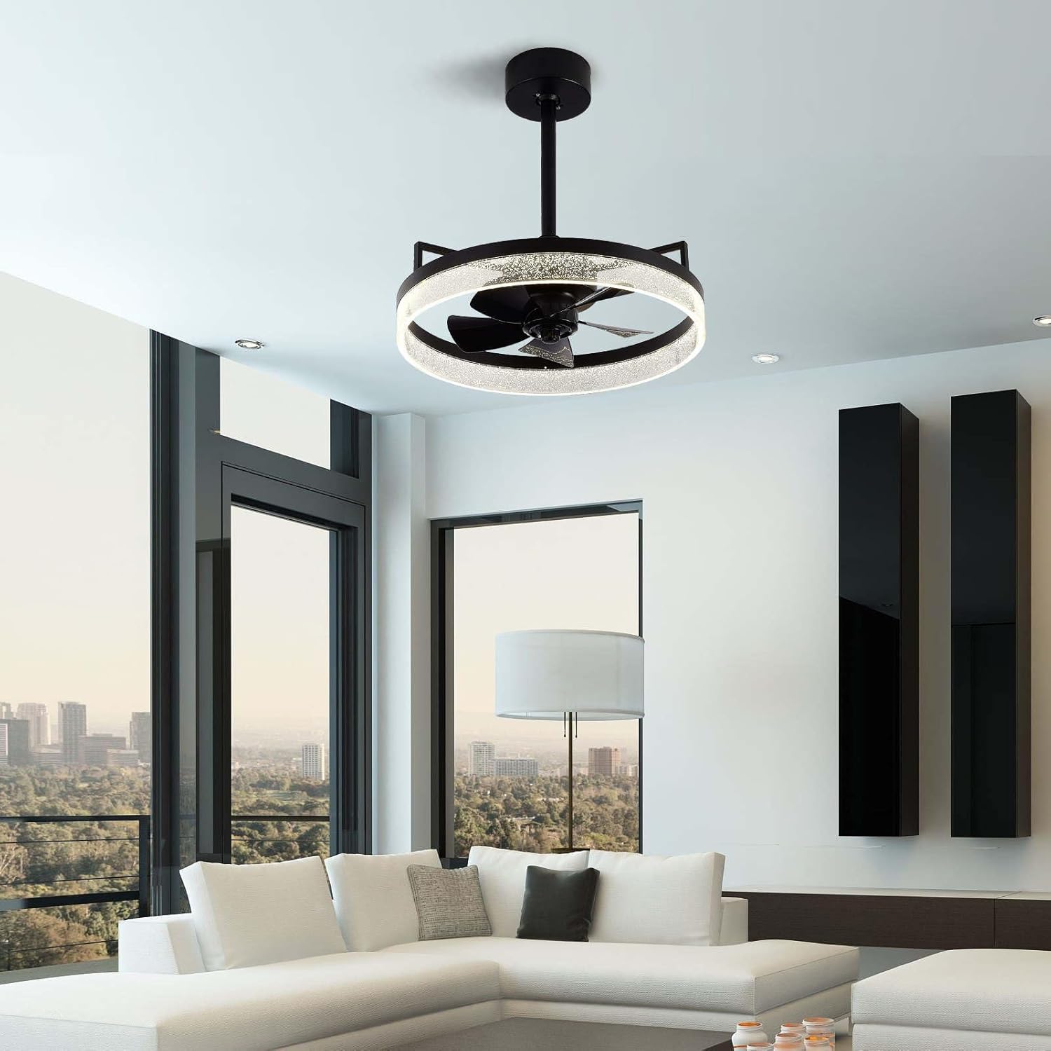 20" Led Black Ceiling Fan with Lights and Remote Control, 6 Speed Quiet Motor, Modern Rustic Ceiling Fan with 5 Invisible Blades, 30w Led Light, Enclosed Chandelier Ceiling Fan Decoration Home Pattern 1