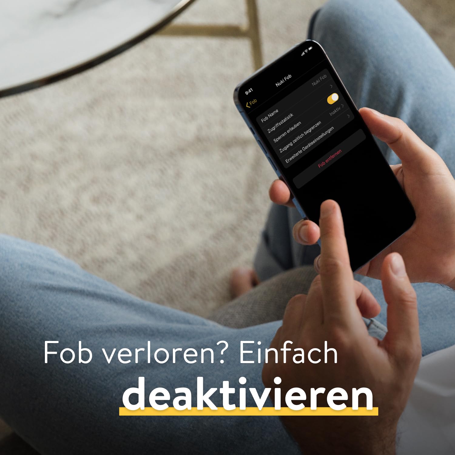 Nuki Fob, elektrischer Türöffner, Sperren auf Knopfdruck, Erweiterung für Nuki Smart Lock, elektronisches Türschloss, automatischer Türöffner, Bluetooth Schlüsselanhänger, Nuki Smart Home, Schwarz