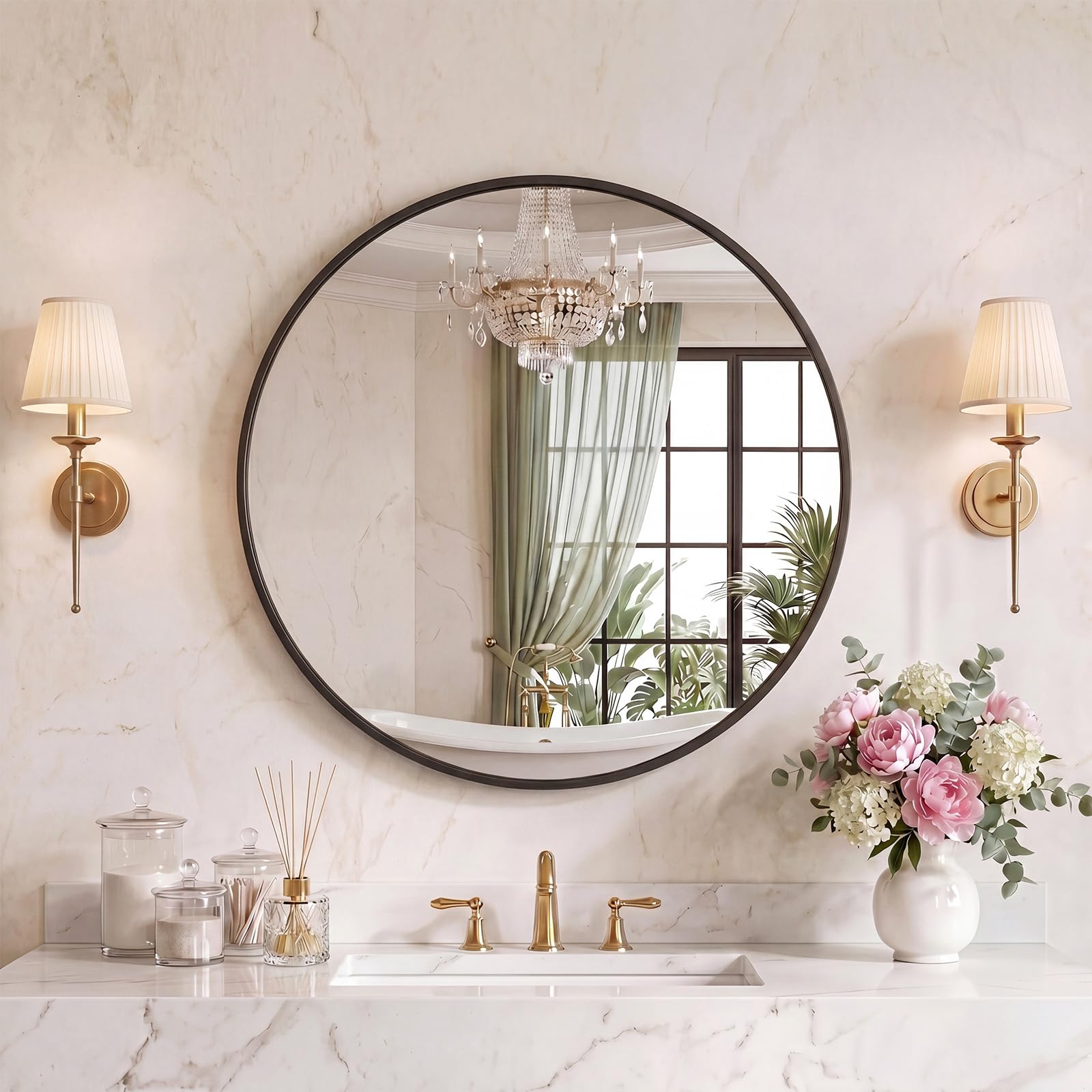 Sweetcrispy 30 Inch Round Wall Mirror, Bathroom Mirrors for Over Sink