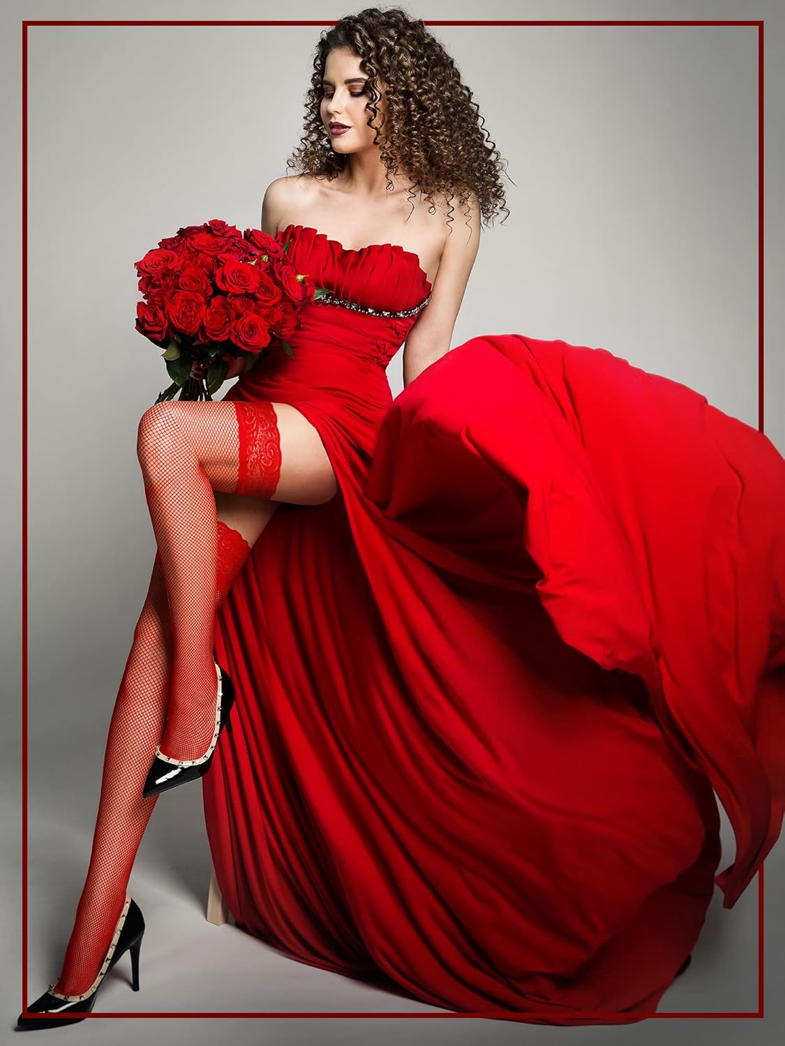 Bencailor 4 Pairs Fishnet Thigh High Stocking for Women Silicone Lace Top Sheer Over Knee Stockings - Image 4