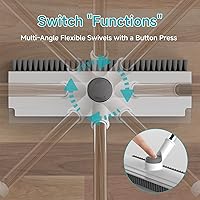 Vista 4 de Cepillo de limpieza para piso con mango largo ajustable de longitud, 3 en 1 cepillo de fregado de piso de cerdas rígidas de 90° con escobilla