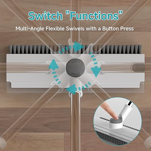 Miniatura 4 de Cepillo de limpieza de suelo con mango largo ajustable, 3 en 1, escoba de cerdas rígidas de 90 con escoba limpiadora de piso con escoba para baño,