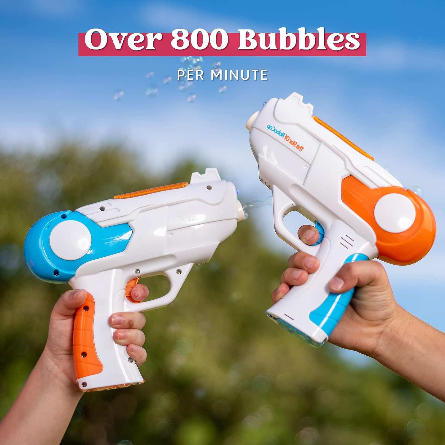JOYIN 2 Bubble Guns for Kids with 4 Bottles Bubble Solutions (7 oz), Bubble Maker with Music and Light, Bubble Machine Party Favors, Summer Outdoor Toys for 3 4 5 + Year Old Boys Girls Toddler