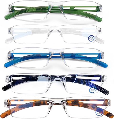 Vista 10 de AQWANO Paquete de 5 Gafas de Lectura sin Montura con Bloqueo de Luz Azul de Computadora, Marco Transparente, Filtro Anti-Reflejo, Ligeras