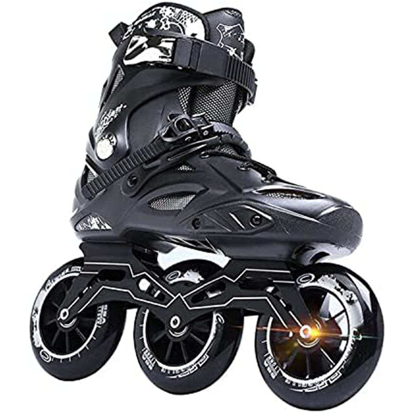 Patines En Línea para Adultos,Grande Tres Ruedas Zapatos De Patinaje para Mujeres Y Hombres Zapatos Patinaje De Velocidad En Línea para Deportes Al Aire Libre,Black-40-PU~Wheel
