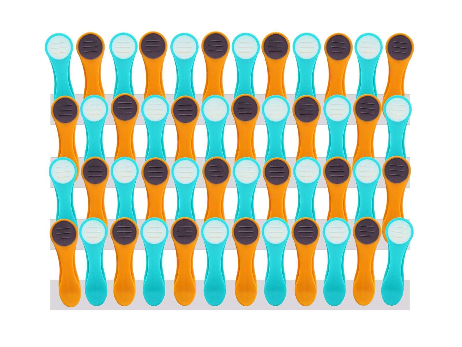 48 Clothes Pegs with Springs Made of Stainless Steel, Soft Grip, Soft Touch, Turquoise, Yellow, Grey