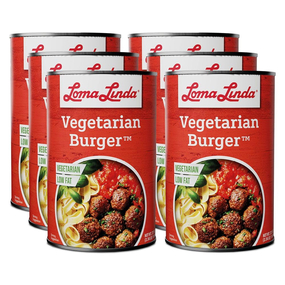 Loma Linda Vegetarian Burger, 37.5 oz – Plant-Based Protein, Shelf-Stable, Vegan & Non-GMO, Ready-to-Serve Meal Option (6 Pack)