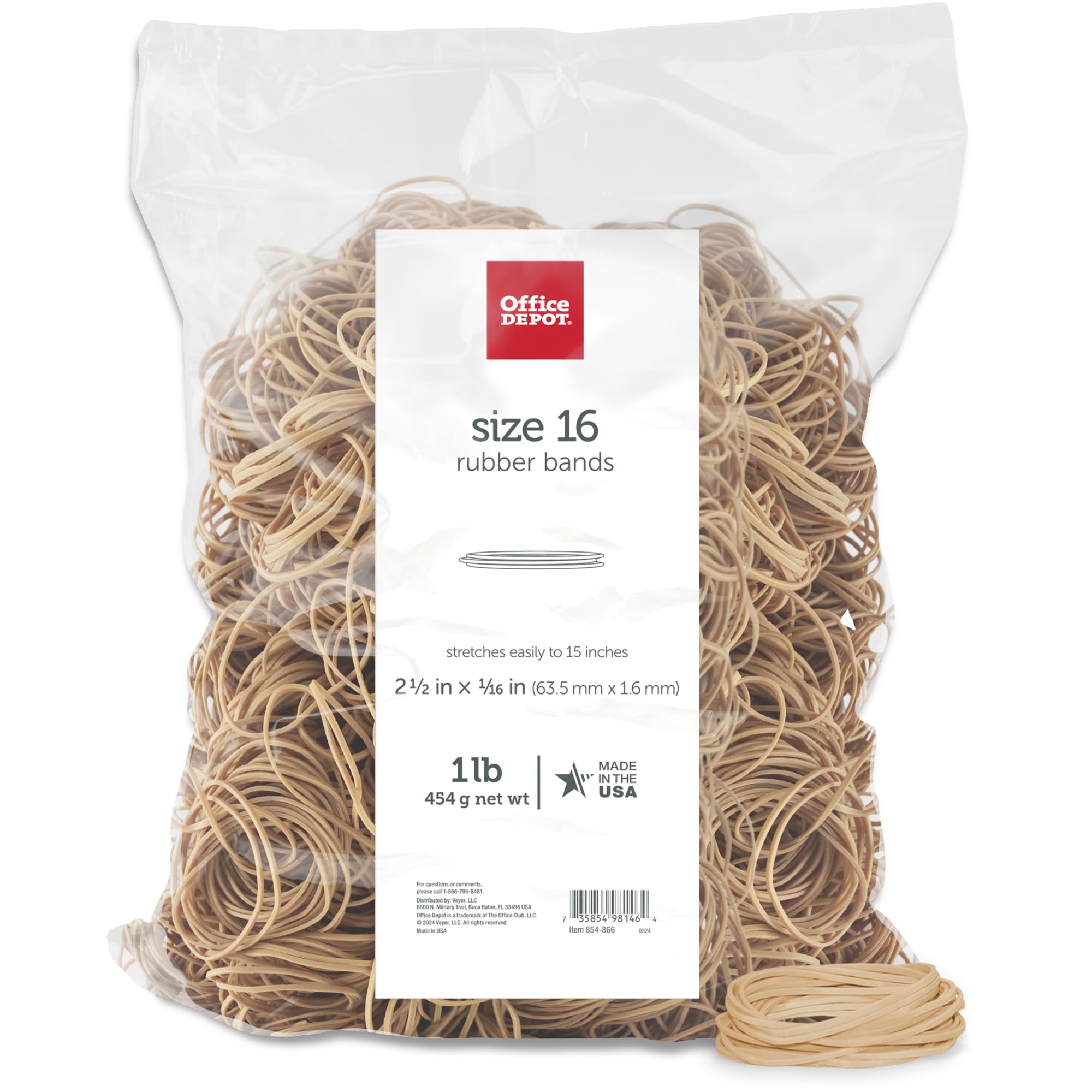 Office Depot® Brand Rubber Bands, #16, 2 1/2" x 1/16", Crepe, 1-Lb Bag