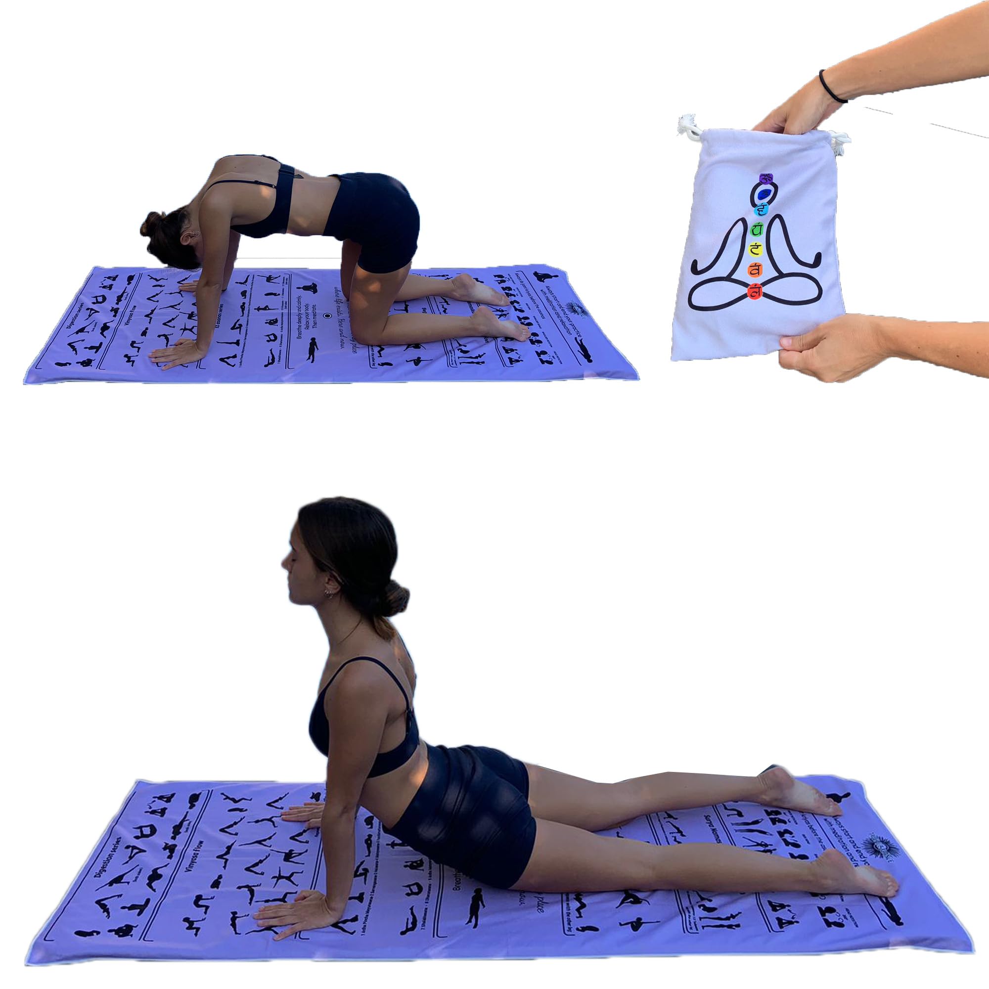 Yoga Towel Non Slip – Light Purple, Illustrated Yoga Poses, Absorbent Microfiber for Hot Yoga, Extra Long Quick-Drying Mat Towel, Full Mat Coverage, Ideal for Bikram, Vinyasa (LIGHT PURPLE)