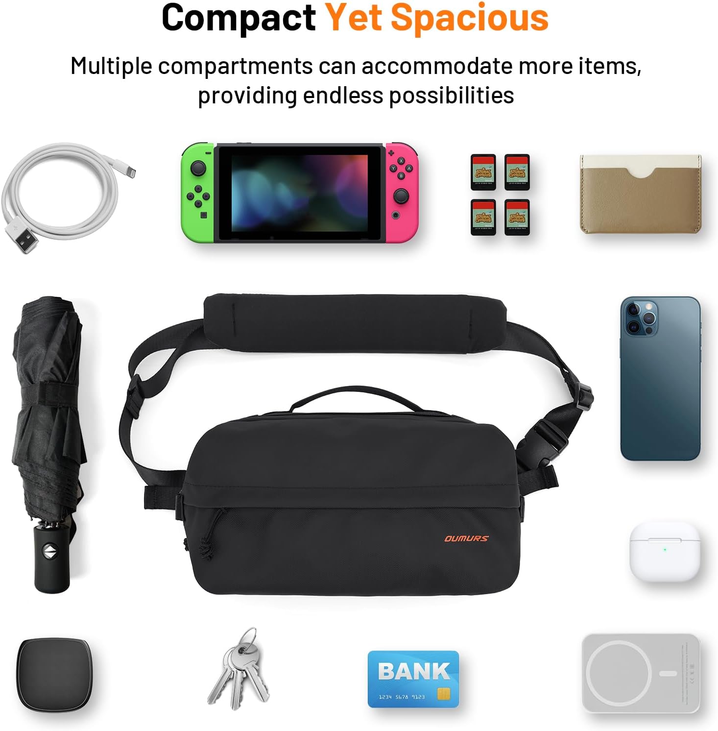 6L Expandable Crossbody Backpack Sling Bag for Men, Carry Chest Daypack, Water-resistant Travel Shoulder Bag 1800D Oxford Fabric Sling Backpack Daypack - Image 8