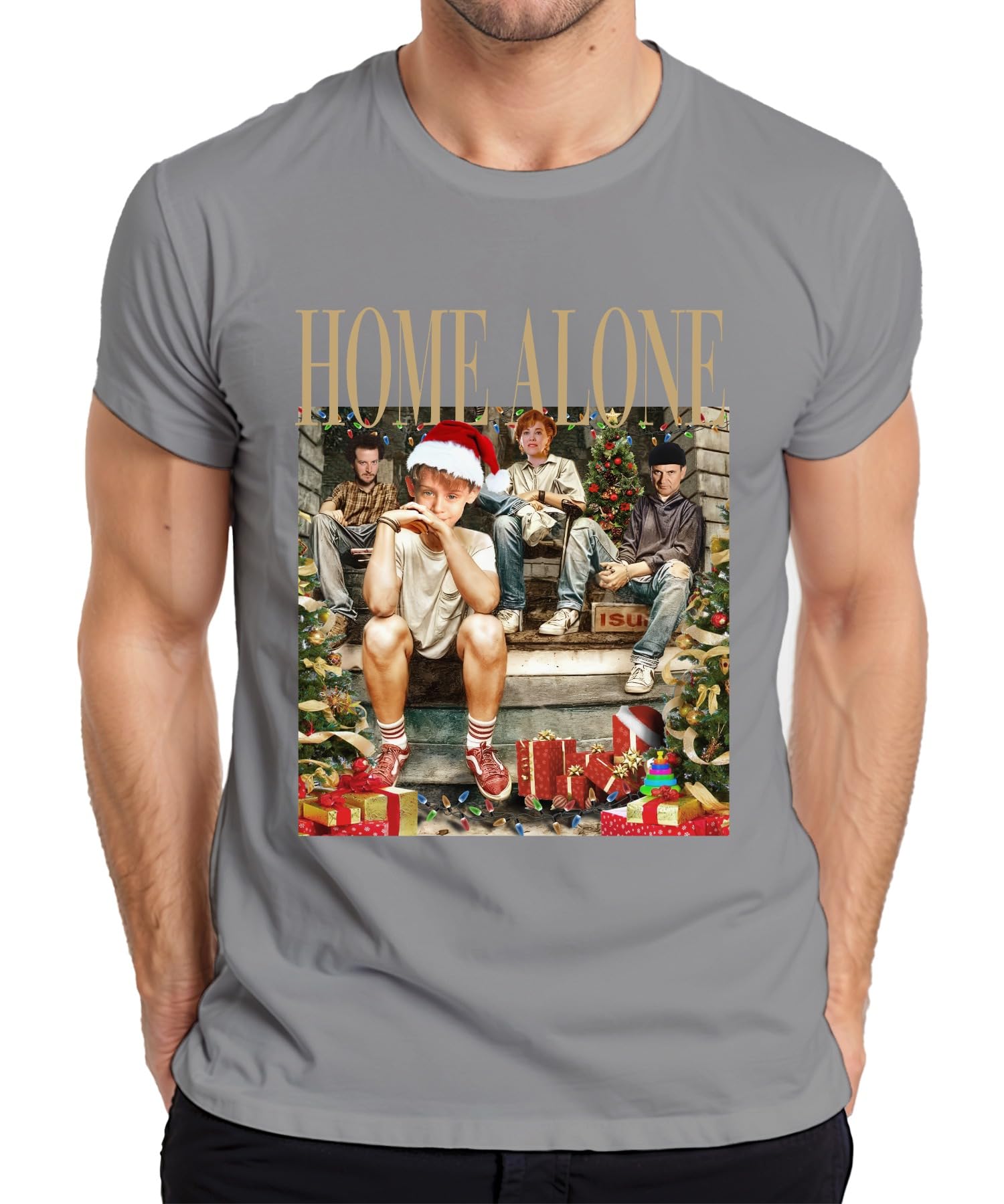 Printera Men's Gray Home Alone Gangster Retro Vintage Kevin Kate Harry Marv - Christmas Xmas T-Shirt, Xxl
