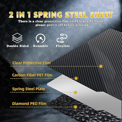 Miniatura 10 de IdeaFormer - Placa de construcción PEI de fibra de carbono lisa y texturizada de 10.118 x 10.118 in, PET+PEI Spring Steel Sheet Bed para Bambu Lab