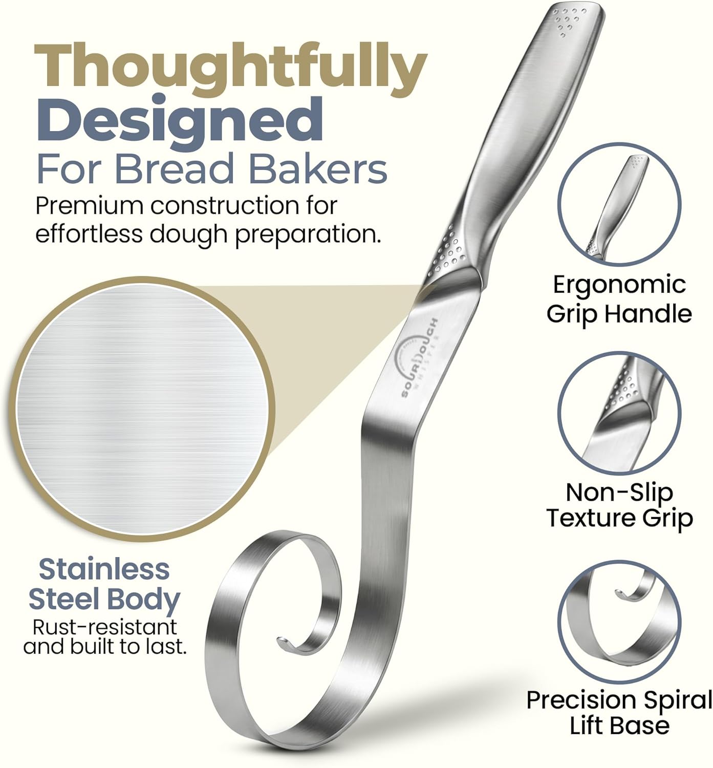 Seamless Dough Whisk, Stainless Steel Danish Dough Wisk, 9" Bread Whisk for Sourdough, Cookies, Pizza, Pastry, Dishwasher Safe Dough Hook thumbnail
