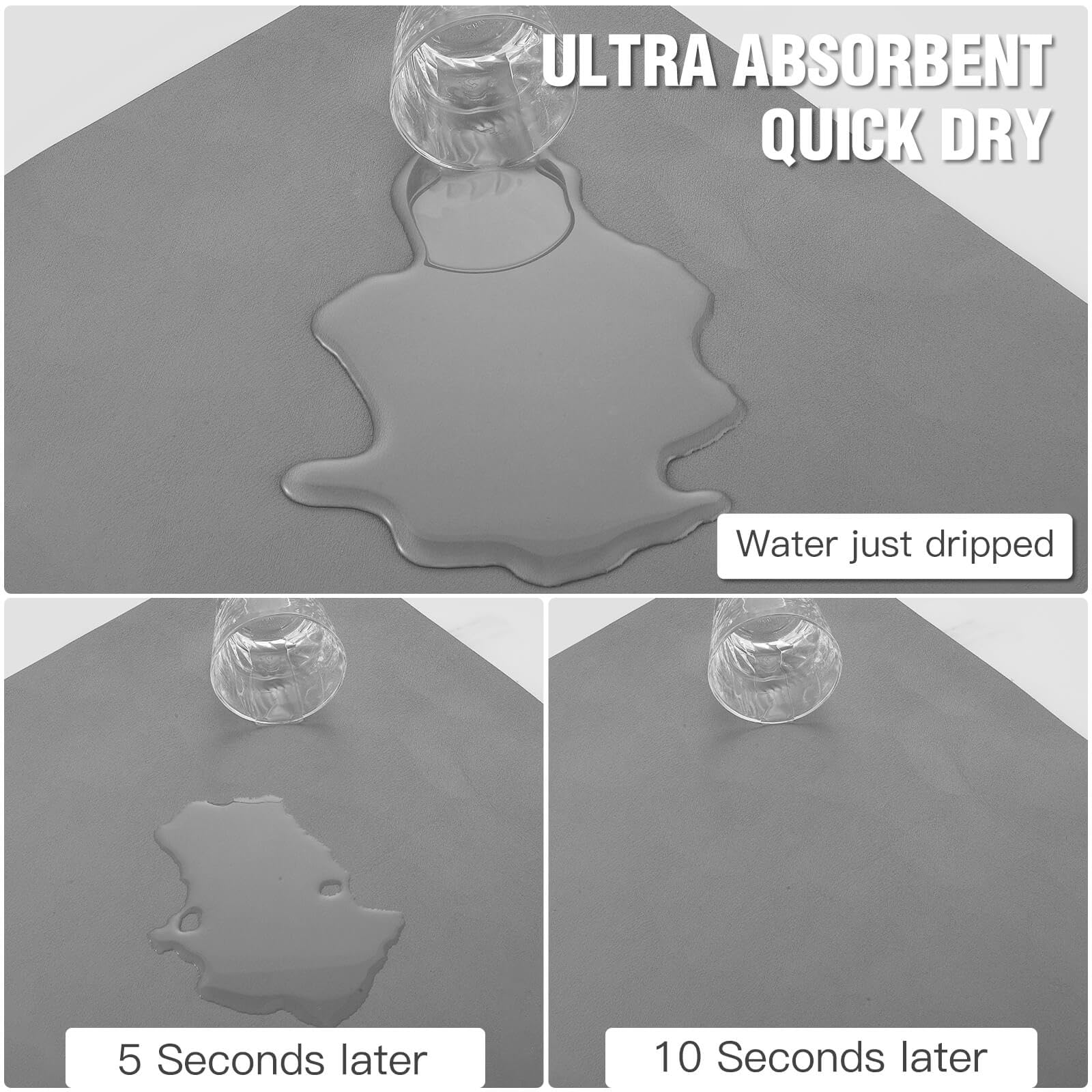 Dish Drying Mat for Kitchen Counter Super Absorbent Drainer Mats with Non-slip Rubber Backed Hide Stain Heat Resistant Easy to Clean Dish Rack Mat (Gray, S-11