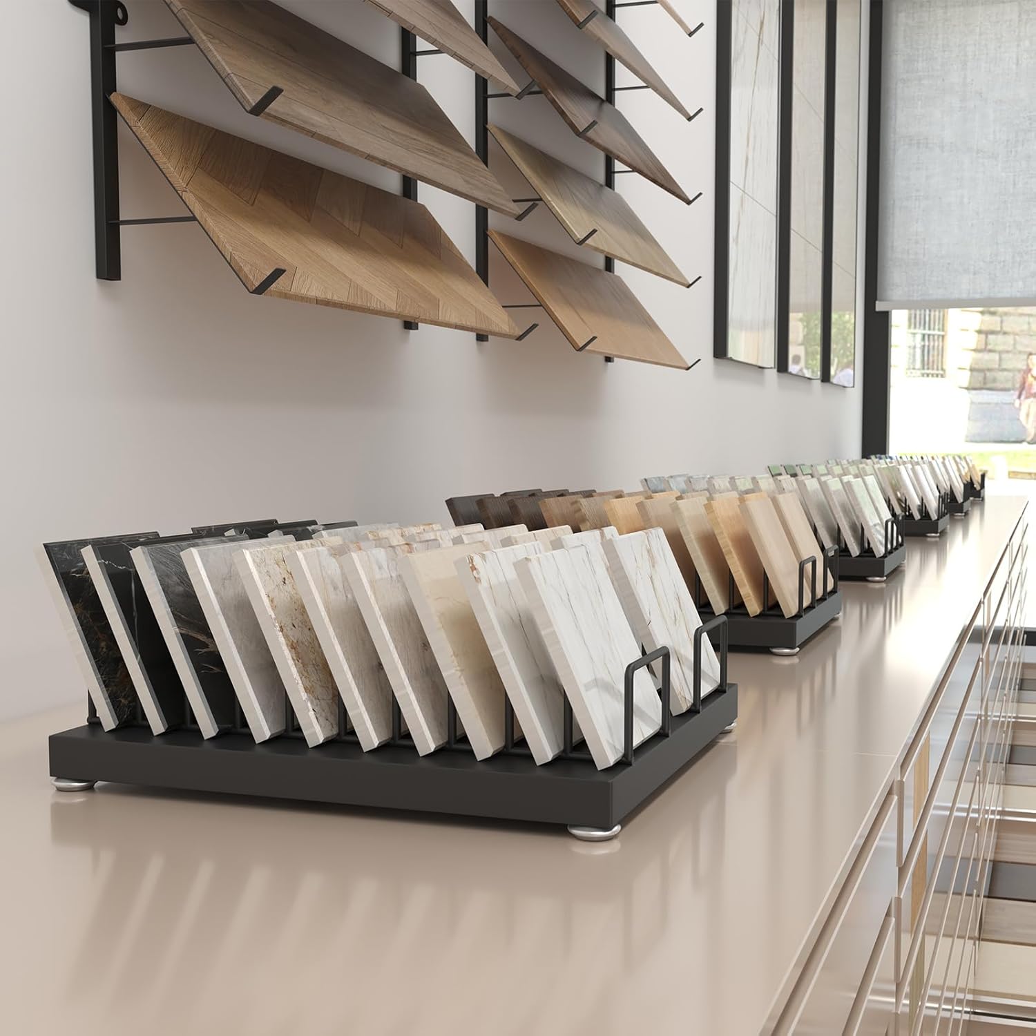 Small Tile Display Rack, 20 Slots Tile Sample Display Stand, Metal Ceramic Sample Holder for Vendors Retail, Tiles Sample Storage Organizer Rack for Marble Glass Quartz Stone