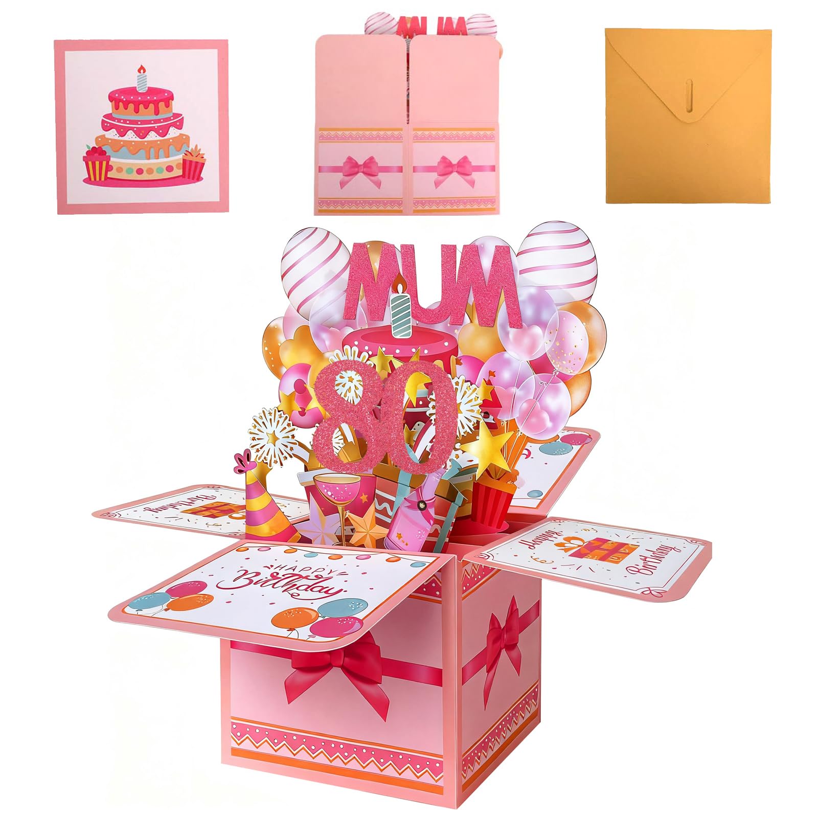 Bomesy Funny 3D Pop Up Mum Birthday Card, Special Personalised Gifts Cards with an Envelope and a Greeting Card for Mummy/Mom/Mother/Mam/Mama from Daughter Son (mum 80th birthday card)