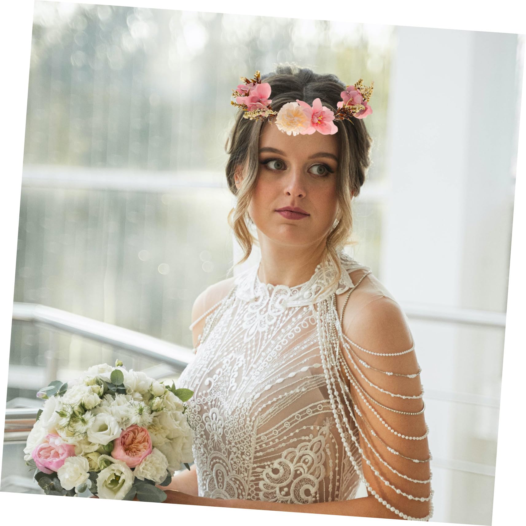 Bandeau à Fleurs Pourpre en Tissu pour Mariée et Plage