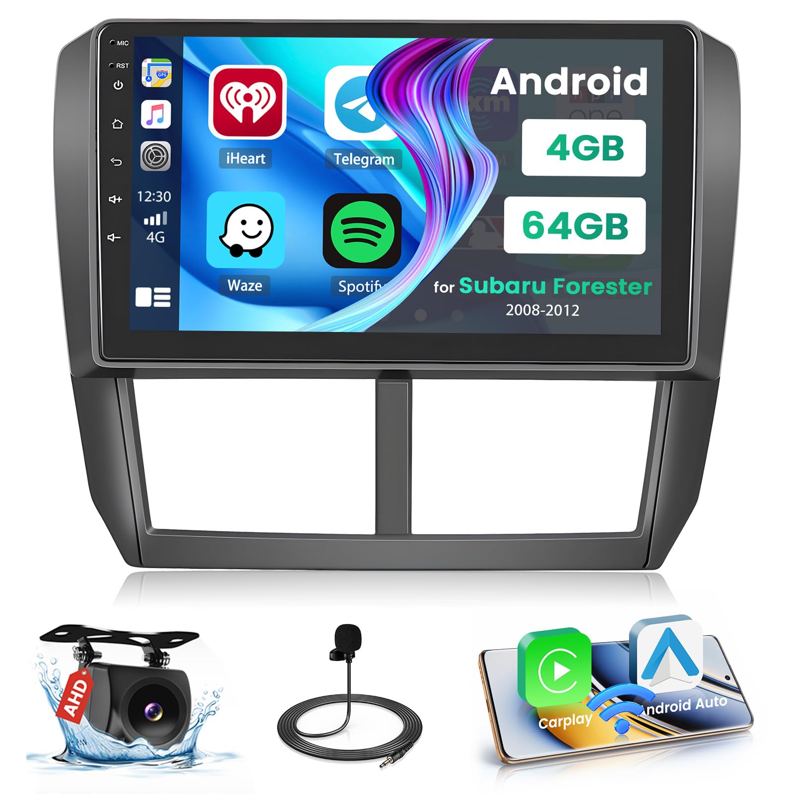 [8-Core 4+64G] for Subaru Forester Impreza WRX STI 2008-2012 Android 15 Car Stereo, Hikity 9'' Touchscreen Car Radio Wireless CarPlay Android Auto GPS