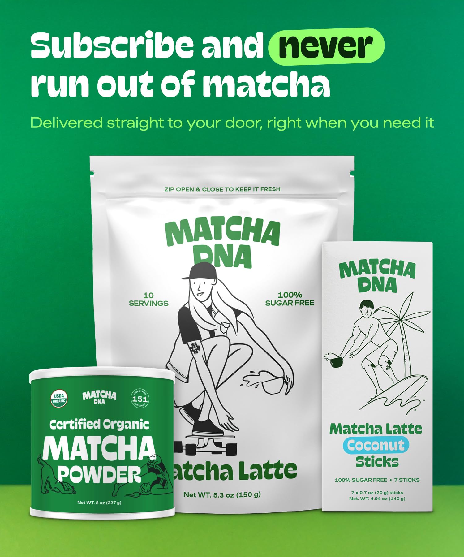 MatchaDNA Coconut Matcha Latte Powder Sticks 7 Pack 20g Each Sweetened with Milk No Sugar Added Instant Matcha — view 6