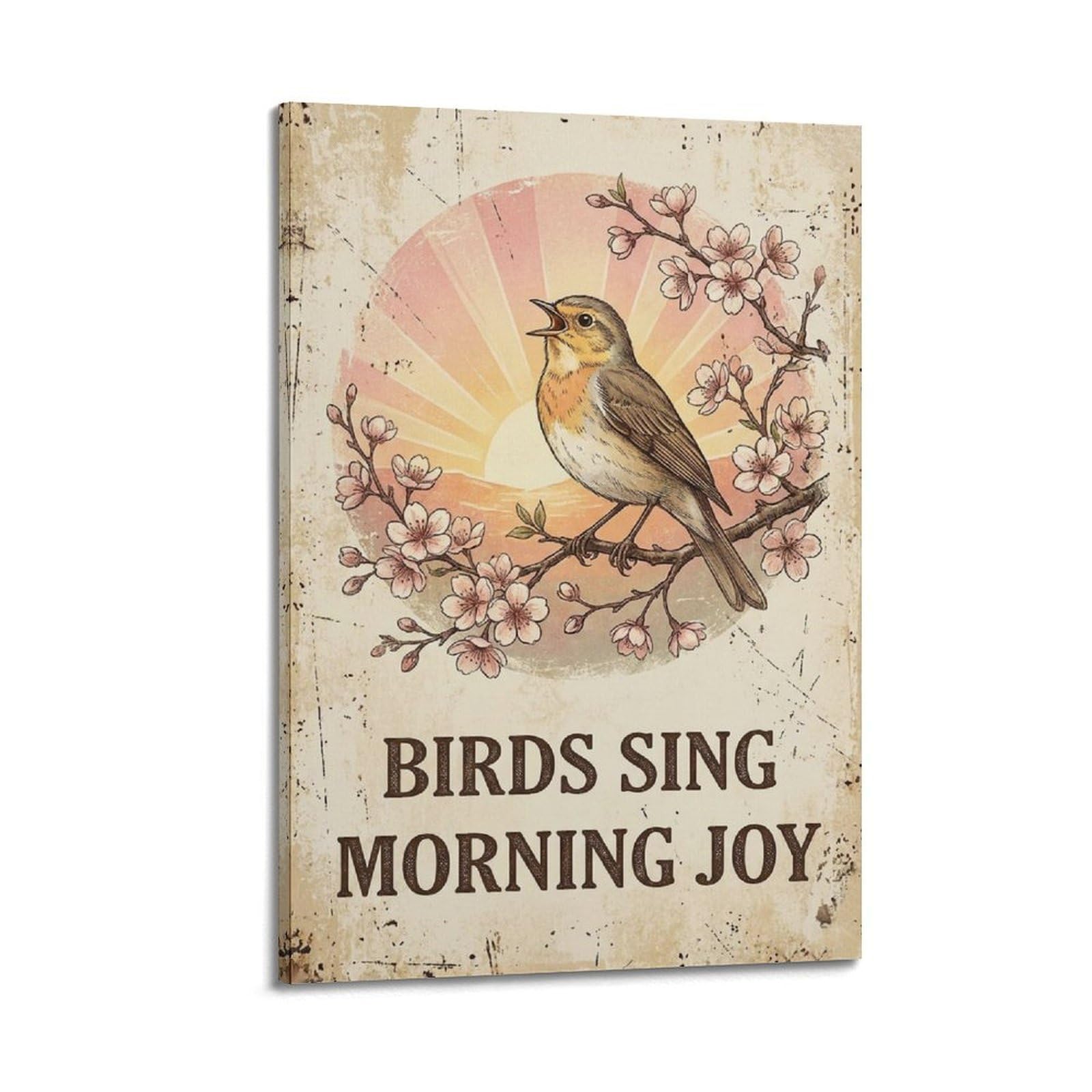 OKAHYS Retro Birds Sing Morning Vintage Poster Songbird Bird Modern Decorative Canvas Prints - Ideal Wall Art for Family, Man Cave, Game Room, Boys & Girls Bedroom 20x30inch