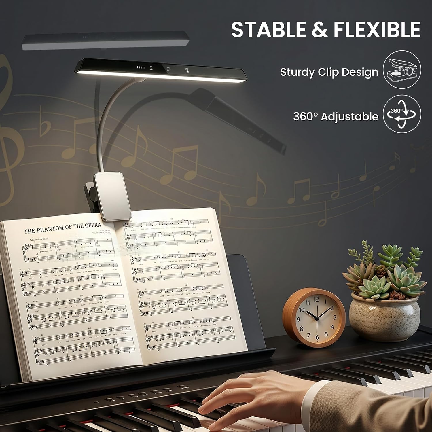 Music Stand Light Clip on, Rechargeable Piano Lamp 4 Colors