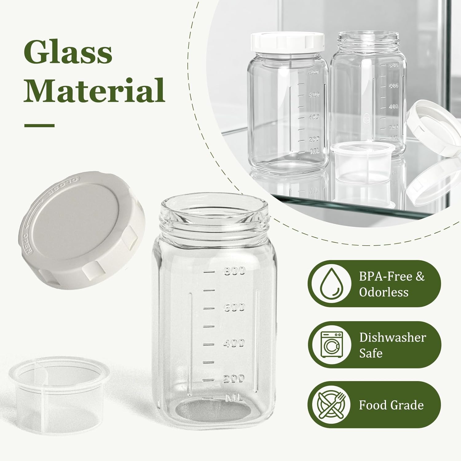 Glass Salad Jars with Lids, Salads Mason Jars with Dressing Cup, Portable Salad Pod Jar, Leakproof Salads Jar Container for Lunch, Meal Prep Containers, Keep Food Fresh & Crisp, BPA Free, 32oz 4Pack - Image 4