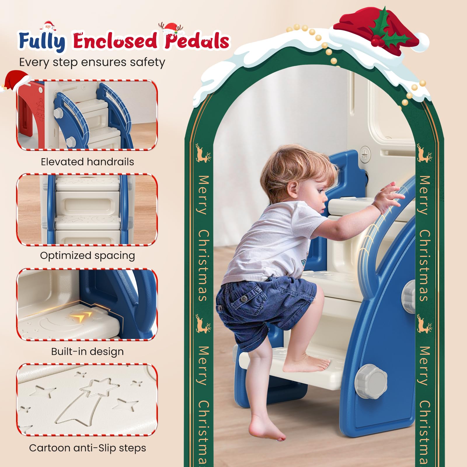 Scivolo per bambini 6 in 1, scivolo per bambini a tema alce natalizio con altalena,attrezzatura per parco giochi con scivolo, scivolo da 1 a 3 anni(Alce rosso blu-6 in1)
