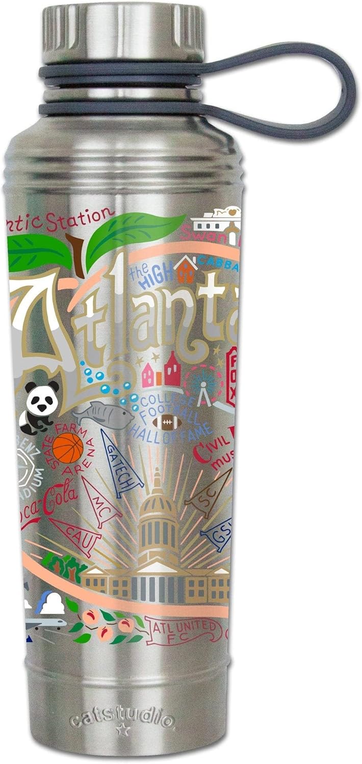 catstudio Atlanta Stainless Steel Water Bottle | Triple Wall Insulation With Non Slip Bottom | Great For Running, Hiking, Sports, & Travel