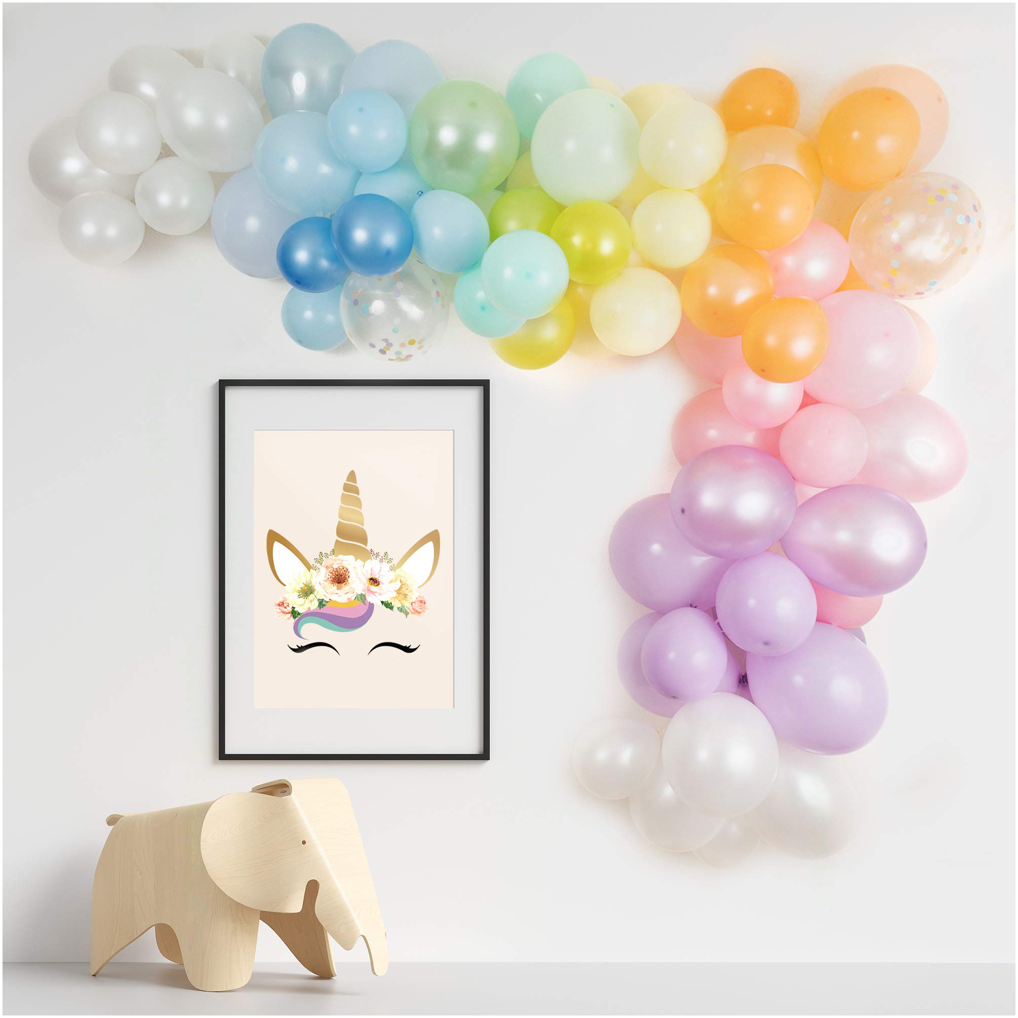 PapaKitDeluxe DIY Balloon Garland Set | 90 pc Assorted Balloons (12ft) | Decorating Strip, Glue Dots, Tying Tool | Wedding Bridal Baby Shower Birthday Party Decoration (Magical Pastel Rainbows)