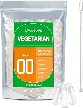 wananfu Size 00 Empty Capsules Vegetarian 500 Count Bundle with Micro Lab Spoon, Clear Fillable Veggie Pill Capsules 00 for Making Your Own Supplements