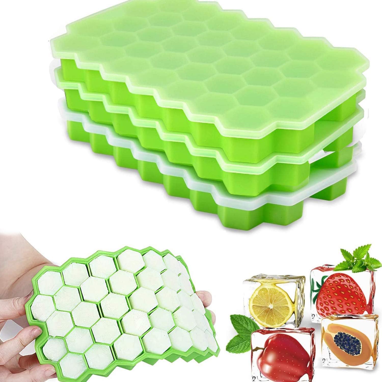 VOLTERIN Ice Cube Tray - Flexible BPA Free Ice Cube Mold Trays with Lid Covers for Freezer - Silicone 111 Ice Molds 3 Pack with Easy Release Ice Cubes for Cocktails Whiskey and Chilled Drinks