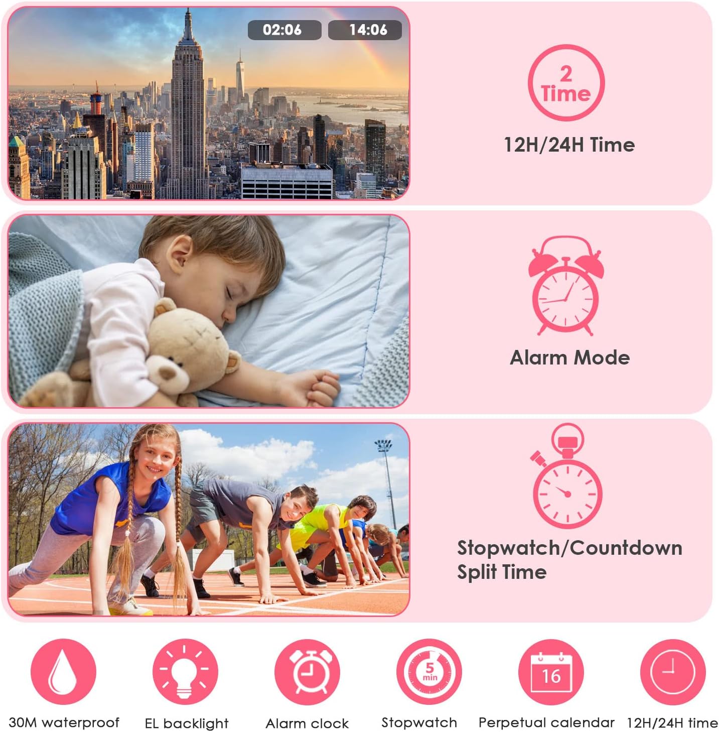 CakCity Kids Watches Digital Sport Watches for Girls Outdoor Waterproof Watches with Alarm Stopwatch Leisure Child Wrist Watch Ages 5-10